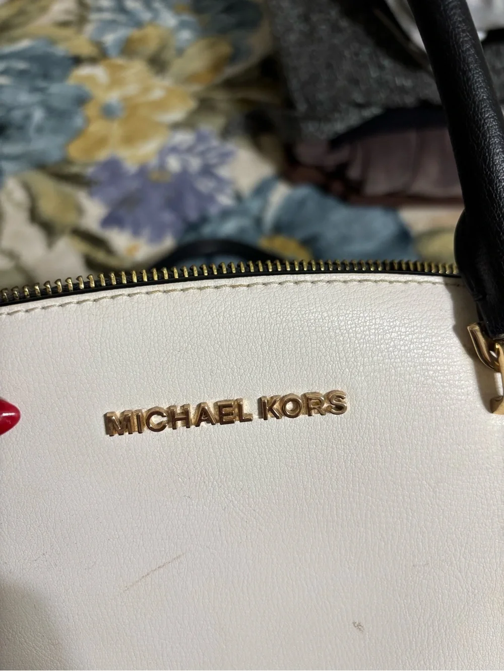Michael Kors Black and White Leather Satchel with Gold Hardware